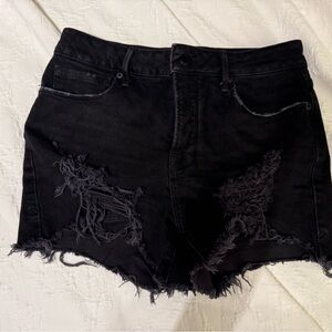 Good American Bombshell Distressed Black Jean Shorts women’s size 27/4